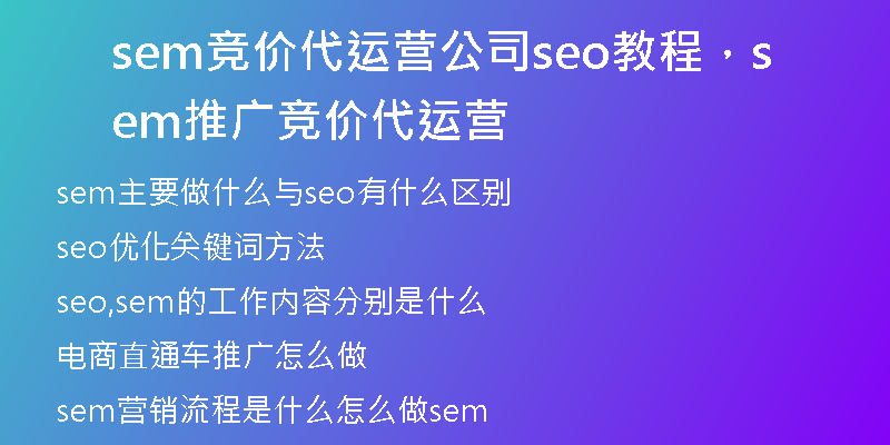 sem競(jìng)價(jià)代運(yùn)營(yíng)公司seo教程，sem推廣競(jìng)價(jià)代運(yùn)營(yíng)