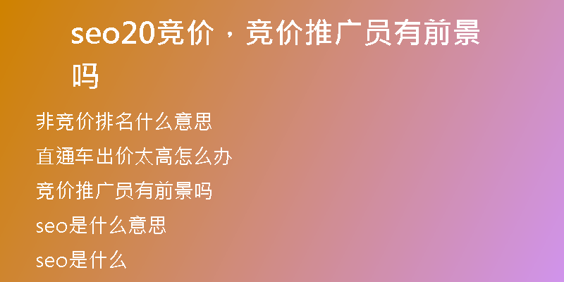 seo20競(jìng)價(jià)，競(jìng)價(jià)推廣員有前景嗎