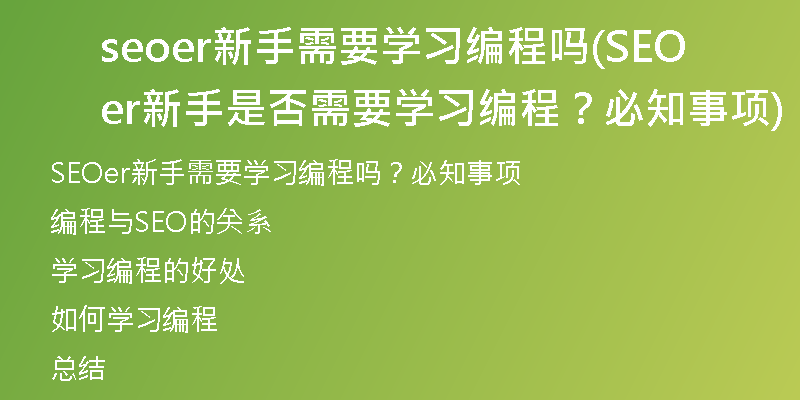 seoer新手需要學(xué)習(xí)編程嗎(SEOer新手是否需要學(xué)習(xí)編程？必知事項(xiàng))