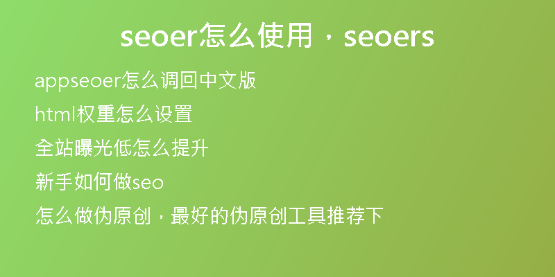 seoer怎么使用，seoers