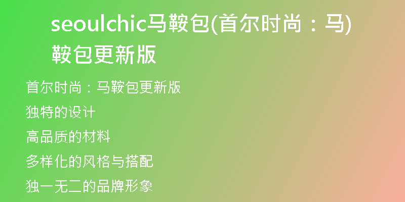 seoulchic馬鞍包(首爾時(shí)尚:馬鞍包更新版)