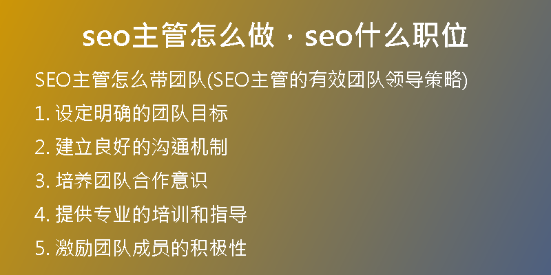 seo主管怎么做,seo什么職位