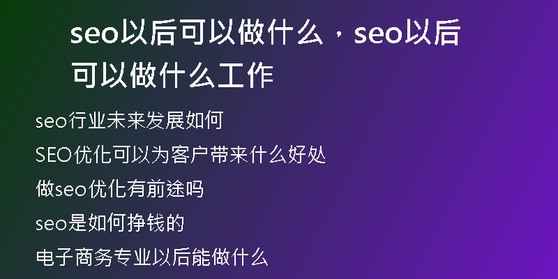 seo以后可以做什么，seo以后可以做什么工作