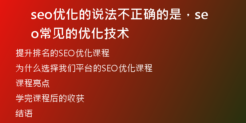 seo優(yōu)化的說(shuō)法不正確的是，seo常見(jiàn)的優(yōu)化技術(shù)