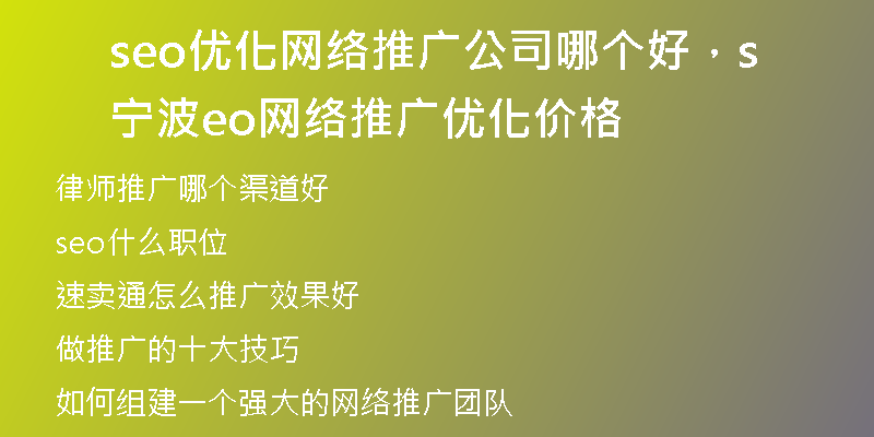 seo優(yōu)化網(wǎng)絡(luò)推廣公司哪個(gè)好，寧波seo網(wǎng)絡(luò)推廣優(yōu)化價(jià)格