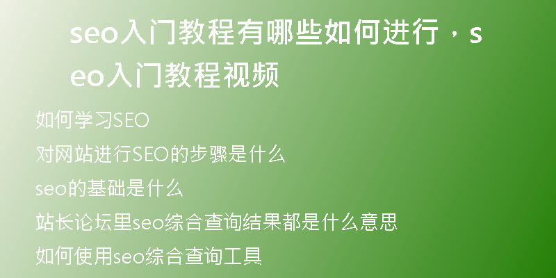 seo入門教程有哪些如何進(jìn)行，seo入門教程視頻