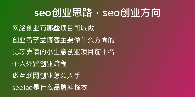 seo創(chuàng)業(yè)思路,seo創(chuàng)業(yè)方向