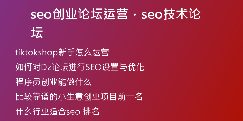 seo創(chuàng)業(yè)論壇運(yùn)營(yíng)，seo技術(shù)論壇