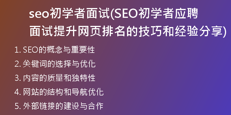 seo初學(xué)者面試(SEO初學(xué)者應(yīng)聘面試 提升網(wǎng)頁排名的技巧和經(jīng)驗(yàn)分享)