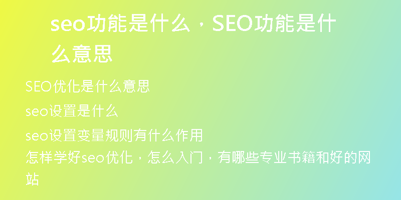 seo功能是什么，SEO功能是什么意思