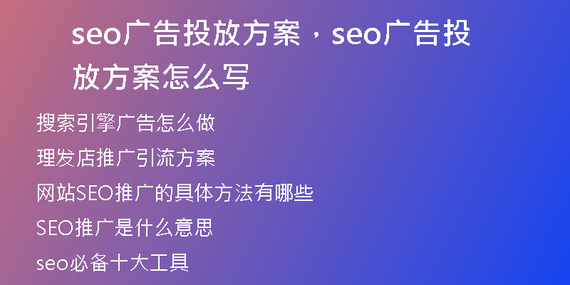 seo廣告投放方案，seo廣告投放方案怎么寫