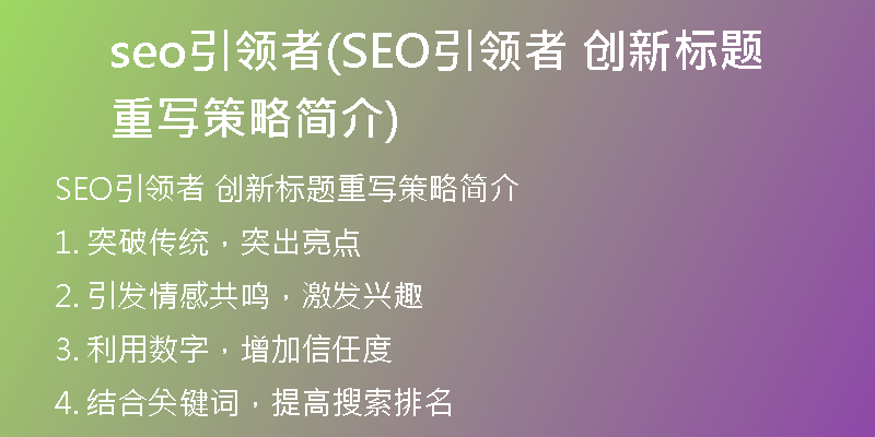 seo引領(lǐng)者(SEO引領(lǐng)者 創(chuàng)新標題重寫策略簡介)
