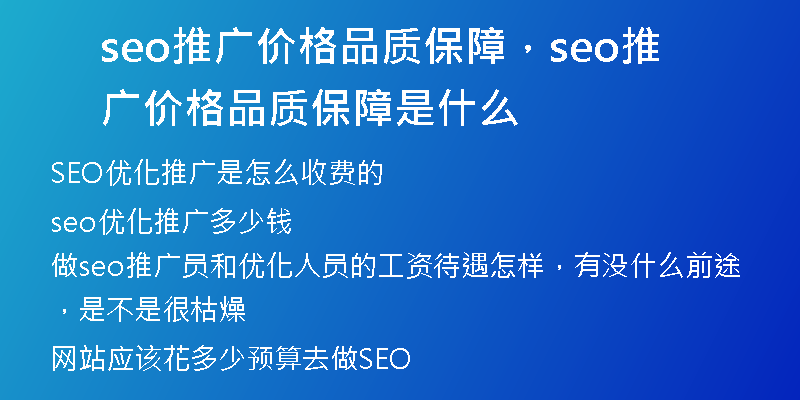 seo推廣價(jià)格品質(zhì)保障，seo推廣價(jià)格品質(zhì)保障是什么