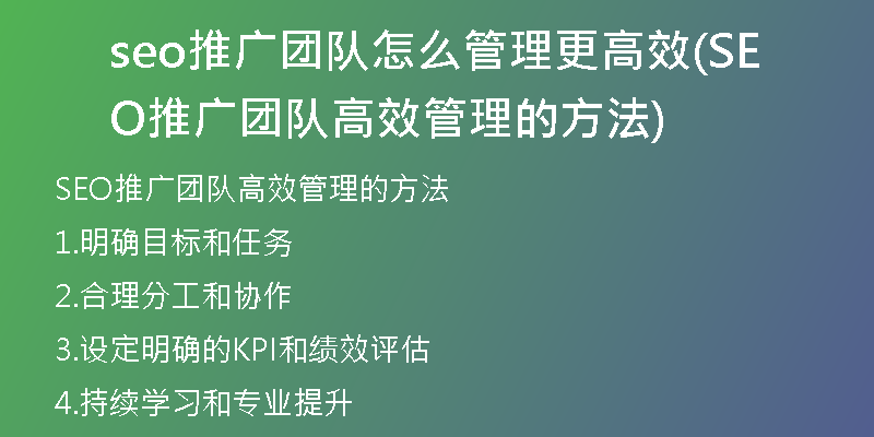 seo推廣團(tuán)隊(duì)怎么管理更高效(SEO推廣團(tuán)隊(duì)高效管理的方法)