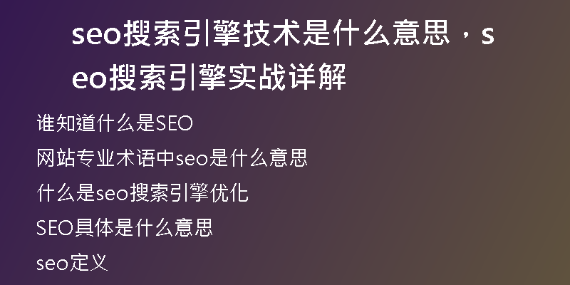 seo搜索引擎技術(shù)是什么意思，seo搜索引擎實戰(zhàn)詳解