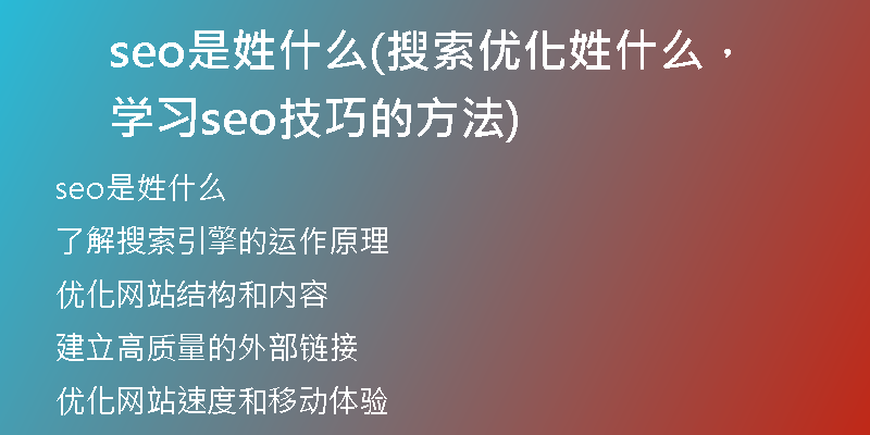 seo是姓什么(搜索優(yōu)化姓什么，學(xué)習(xí)seo技巧的方法)