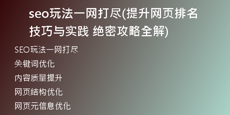 seo玩法一網(wǎng)打盡(提升網(wǎng)頁排名技巧與實(shí)踐 絕密攻略全解)