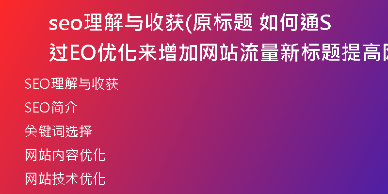 seo理解與收獲(原標(biāo)題 如何通過SEO優(yōu)化來增加網(wǎng)站流量新標(biāo)題 提高網(wǎng)站流量的SEO優(yōu)化方法)