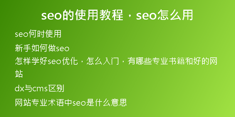 seo的使用教程，seo怎么用