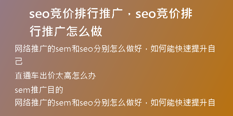 seo競價排行推廣，seo競價排行推廣怎么做
