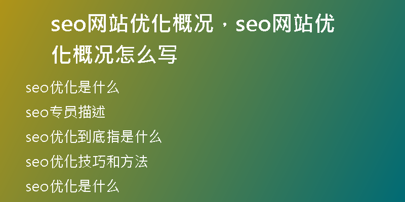 seo網(wǎng)站優(yōu)化概況，seo網(wǎng)站優(yōu)化概況怎么寫