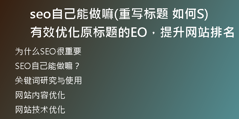seo自己能做嘛(重寫標(biāo)題 如何有效優(yōu)化原標(biāo)題的SEO，提升網(wǎng)站排名)