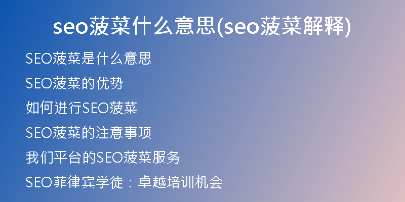 seo菠菜什么意思(seo菠菜解釋)
