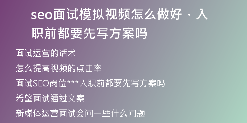 seo面試模擬視頻怎么做好，入職前都要先寫方案嗎