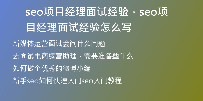 seo項目經理面試經驗，seo項目經理面試經驗怎么寫