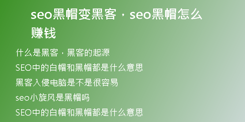 seo黑帽變黑客，seo黑帽怎么賺錢