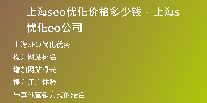上海seo優(yōu)化價格多少錢，上海優(yōu)化seo公司
