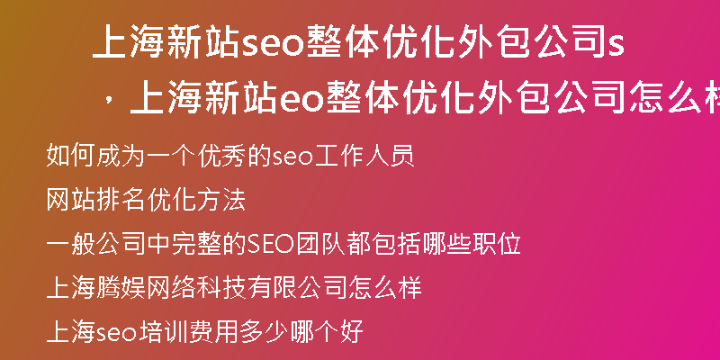 上海新站seo整體優(yōu)化外包公司，上海新站seo整體優(yōu)化外包公司怎么樣