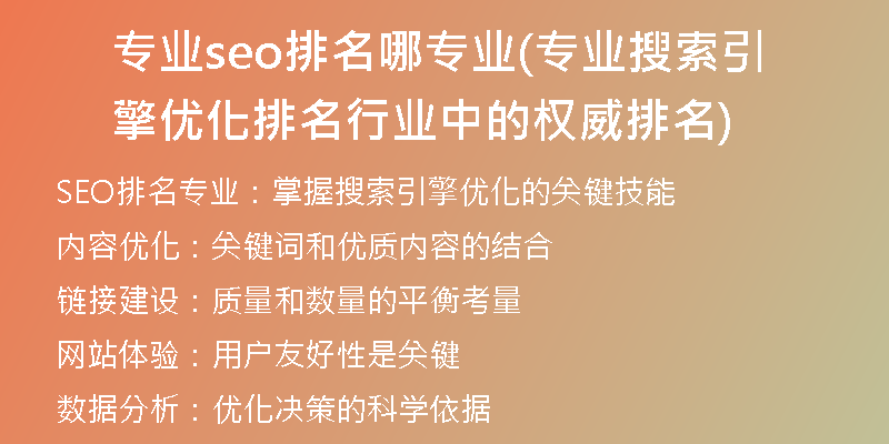 專業(yè)seo排名哪專業(yè)(專業(yè)搜索引擎優(yōu)化排名行業(yè)中的權(quán)威排名)